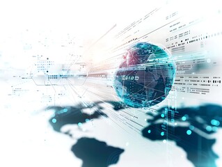 Obraz premium Futuristic Abstract Tech: Global Communication and Data Analysis on White Background, Cyber Exploration and Analysis