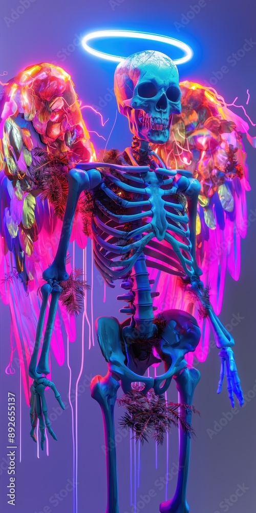 Canvas Prints neon skeleton with angel wings