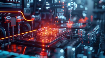 Futuristic quantum computer with glowing qubits in a high-tech laboratory, demonstrating quantum entanglement and superposition concept, advanced computing technology, cutting-edge scientific research