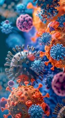 Microscopic View of HIV and Other Viral Infections: Cellular-level Illustration of Pathogens Attacking Human Cells. Scientific Visualization for Medical Research and Public Health Awareness. AI-Genera
