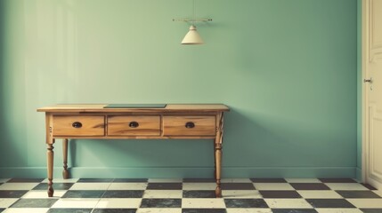Wooden Table with Drawers in Vintage Interior