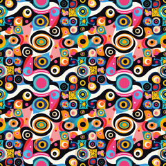 Naklejka premium Colorful abstract geometric pattern with wavy lines and circles