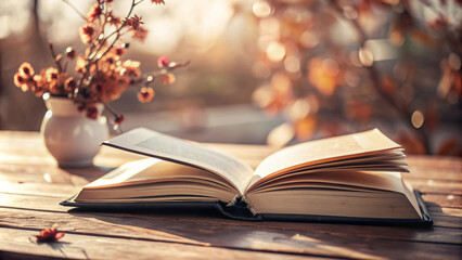 A vintage old book and floral decorations