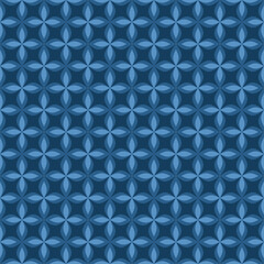 Fototapeta premium Seamless pattern with simple four-petal leaf shapes on a blue background. Suitable for various textile design purposes, tiles, wallpapers, backgrounds, etc.