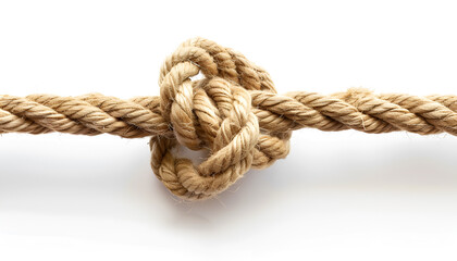 Cotton rope with knot on white background