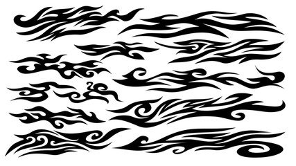 tribal fire symbol design. fire flame vector illustration. Flame decal. black fire flame tribal stickers. Tribal fire vinyl stickers for transportation. Burning element with curves for vehicles. 