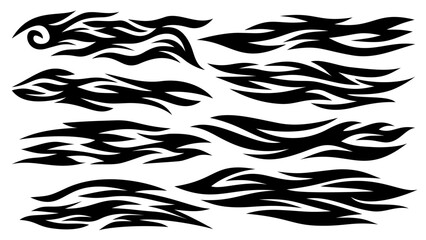 Fototapeta premium tribal fire symbol design. fire flame vector illustration. Flame decal. black fire flame tribal stickers. Tribal fire vinyl stickers for transportation. Burning element with curves for vehicles. 