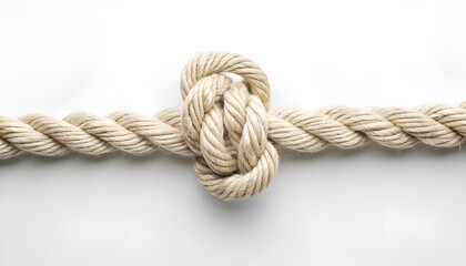 Cotton rope with knot on white background