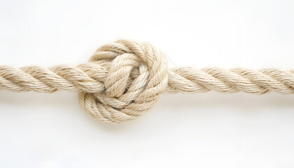Cotton rope with knot on white background