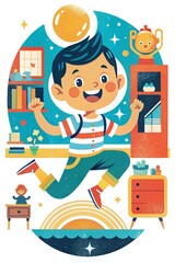 Happy Child Playing in Room as Educational Poster Design