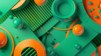 A green and orange background with many small balls scattered around