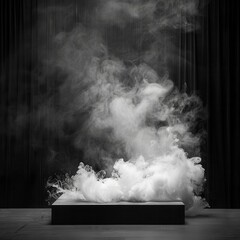 Product showcase on black background, classic charm, vintage abstract white smoke texture, elegant and timeless, sophisticated and detailed display