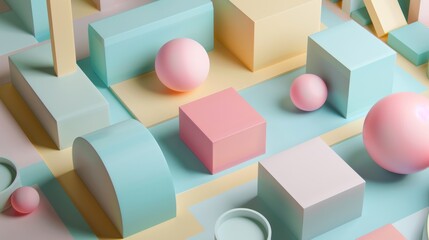 Obraz premium A colorful scene of blocks and balls with pink and yellow blocks