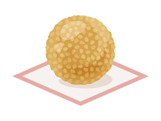 敷紙にのった胡麻団子のイラスト