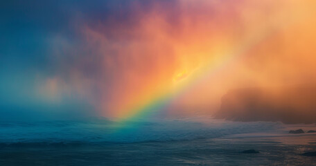 Rainbow Emerging Through Mist: Vibrant Colors and Enchanting Fog