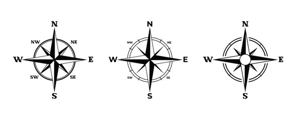 Compass, arrow icon, Navigational compass with cardinal directions of North, East, South, West. Vector magnetic field