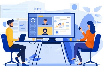 Two People Collaborating on a Video Conference Call While Working on a Project