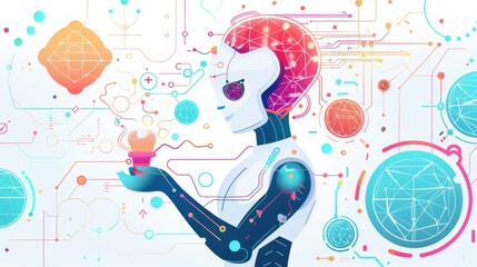 Naklejka premium AI in scientific breakthroughs, research lab, flat design illustration