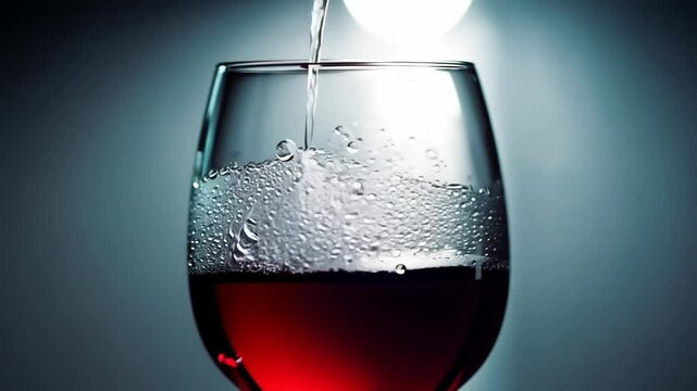 Elegant red wine pouring glass dark background