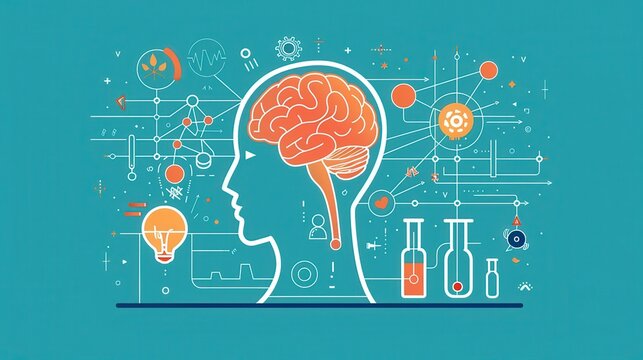 AI-driven interdisciplinary research, innovative science, flat design illustration