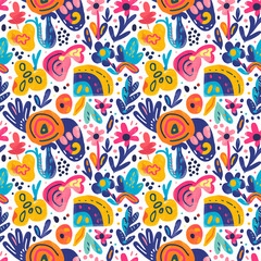 Colorful floral and butterfly pattern seamless design