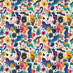 Colorful abstract pattern with flowers and shapes