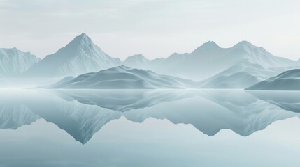 Fototapeta premium A mountain range is reflected in a body of water