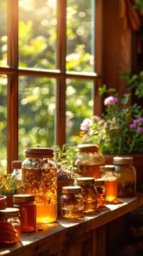 herbal tea in mason jars infront of a window