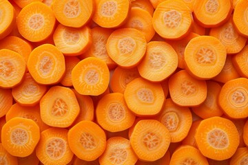 Vibrant and fresh carrot slices creating a beautiful and uniform background for food photography, showcasing the natural and nutritious qualities of this vitaminrich, dietary fiberpacked vegetable