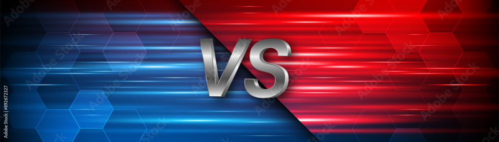 Aufkleber Versus between blue and red on dark background. Background concept for gaming and other competitions with empty space for design. Letter VS for a two-team match.	