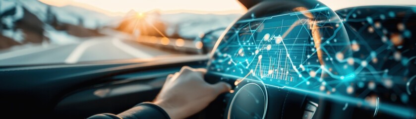 A car is driving down a road with a rain gauge in the driver's seat. The gauge shows that the car is going at a speed of 60 mph