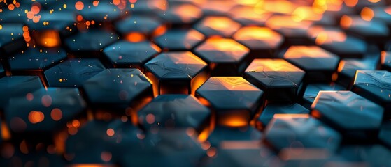 Obraz premium 3d background with hexagons, angles, close up, focus on, deep tones, Double exposure silhouette with angles