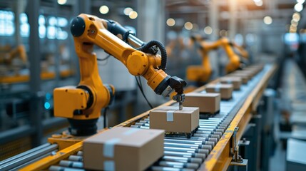 Fototapeta premium Robotic arm, picking and placing objects, industrial