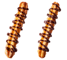 Churros Drizzled with Chocolate on Transparent Background, Sweet Fried Pastry Snack, Traditional Mexican Dessert Topped with Rich Chocolate, Perfect for Indulgent Treats or Breakfast