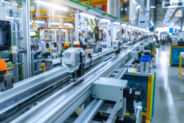 Fototapeta premium A production line of factory with machines and conveyor belts