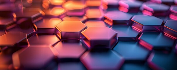 3d background with hexagons, shadows, close up, focus on, vibrant shades, Double exposure silhouette with shadows