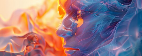 Obraz premium abstract background, forms, close up, focus on, vivid shades, Double exposure silhouette with forms