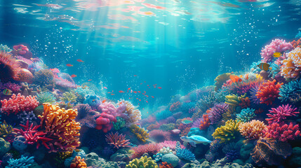 Naklejka premium Tropical Undersea Beauty Vibrant Coral and Diverse Marine Wildlife