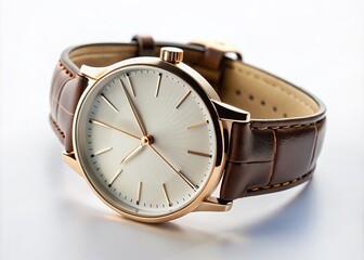 A stylish timepiece with metallic accents and premium leather strap perfectly complements a slender wrist, exuding sophistication and opulence in a modern setting.