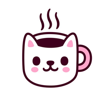 recommend clip art: Cute cat shaped coffee cup doodle icon