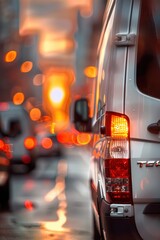 A white van is driving through a city street with a lot of debris and sparks. The scene is chaotic and dangerous, with the van barely visible in the midst of the chaos