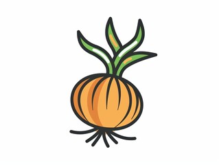 A simple illustration of an onion with only one in the middle of the image, which is a symbol of art. Dynamic on a clean white background.