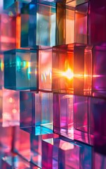 Abstract colorful glass blocks reflecting light.