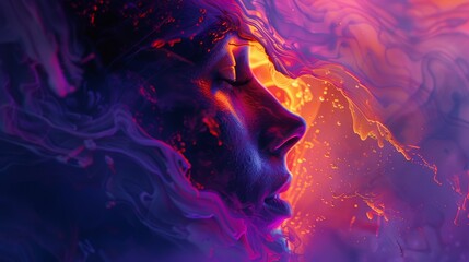 Abstract portrait of a face formed by swirling, vibrant colors.