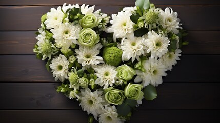 White and green flower arrangement in heart shape