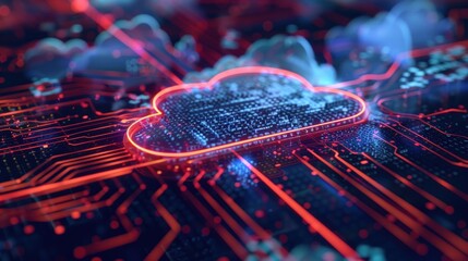 Cloud computing line 3d rendering