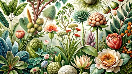 Nature's Delicate Wonders: A Botanical Illustration with Exquisite Detail Generative AI Machine-generated