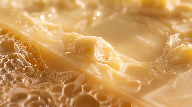 A macro view of a shea butter and olive oil soap bar showcasing the smooth and luxurious texture of these nourishing ingredients.