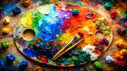 Fototapeta premium The Artist's Palette: An abstract painting showcasing a vibrant blend of colors and textures, evoking a sense of creativity and artistic expression. Generative AI Computer-generated
