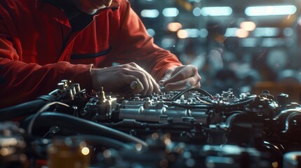 The mechanic repairing engine